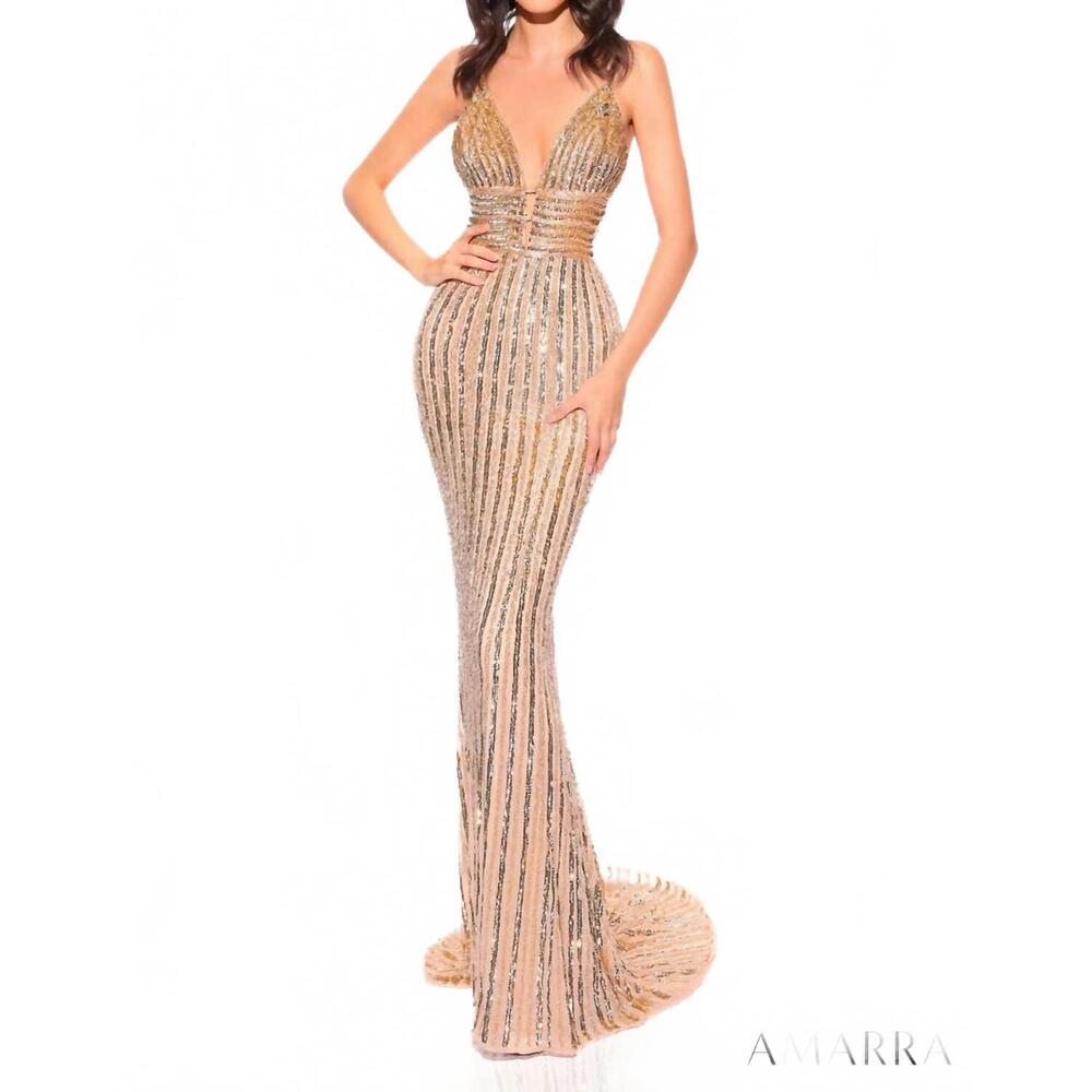 NEW AMARRA sequin prom dress in gold